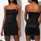 Flash diamond mesh backless sexy halter dress