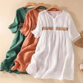 Cotton and linen patchwork embroidery dress