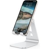 OMOTON C3 Cell Phone Stand for Desk, Larger and Exceptionally Stable, Adjustable Phone Cradle Holder with Bigger Body & Longer Arm, Compatible with iPhone 14, Tablets (7-10") and More, Silver