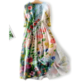 Stylish Elegant Oil Painting Floral Print Dress
