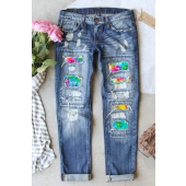 Distressed Tie Dye Jeans with Ripped Styling