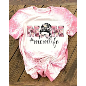 Mom Life Bleached T-Shirt with Floral and Animal Prints