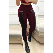 Stylish Zippered Faux Leather Pants with Chic Contrasting Trim