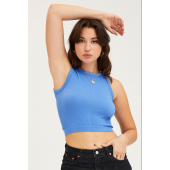 Seamless Crew Neck Blue Tank Top for Effortless Style