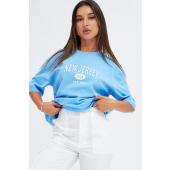 Oversized New Jersey Blue T-Shirt with Short Sleeves