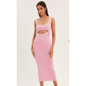 Pink Knit Dress Midi Sleeveless Contrast Binding