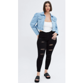 Denim Jacket Puff Sleeve Cropped Fitted
