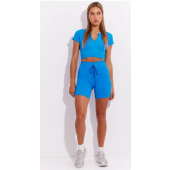 Seamless Zip Top and Bike Shorts Set in Blue