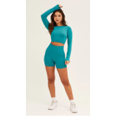 Seamless Green Activewear Set with Matching Top and Shorts