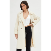 Cotton Long-Sleeve Beige Trench Coat for Stylish Outfits.