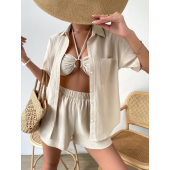 VCAY Drop Shoulder Shirt, Tie Backless Halter Top, and Shorts