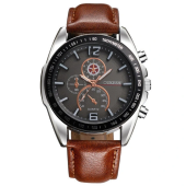 Deffrun Business Style Men Wrist Watch Decorate Three Dials Leather Strap Quartz Watches - NO.2