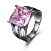 Elegant 12mm Gun Black Plated Rhinestone Diamond Ring - Women's Gift Pink