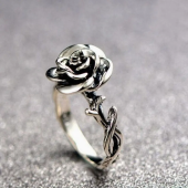 Sweet Flower Antique Silve Finger Rings Elegant Carved Rose Flower Ring Cute Jewerly For Girl Women - 6