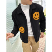 Mens' Stylish Fleece Jacket with Patterned Button-Up Design
