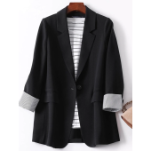 Lapel Blazer with Button Front and Stripe Panel