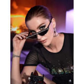 Rhinestone Decor Cat Eye Fashion Glasses