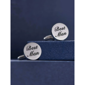 1pair Fashionable Stainless Steel Slogan Detail Round Cufflinks For Men For Gift