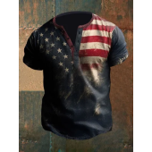 Men'sAmerican Flag Henley Collar T-Shirt