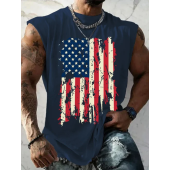 Men's Vintage America Flag Print Casual Vest
