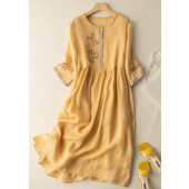 Cotton and linen ethnic style embroidered dress