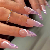 Elevate Your Style With 24pcs Long Almond Shaped Purple Gradient & Ripple Design Fake Nail Set