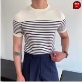 Gentleman Striped Knitted Short-sleeved T-shirt