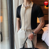 Summer mens short-sleeved knit Polo shirt black