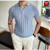 Gentleman classic knit polo shirt blue