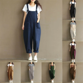 Women's Cotton Suspenders Casual Trousers
