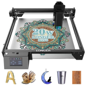 LONGER RAY5 20W laser engraving cutter, fixed focus, 0.08 x 0.1mm laser dot, color touch screen, 32-bit chipset, supports APP connection, 375 x 375mm working area
