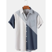 Blue Geometric Elegant Cotton-Blend Shirts & Tops