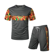 Men's Printed Colorblock T-Shirt and Shorts Set 020