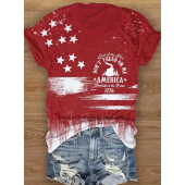 Women's Independence Day American Flag Print Crew Neck T-Shirt