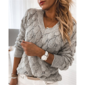 Women's V Neck Solid Color Casual Long Sleeve Loose Sweatshirts