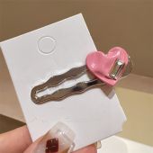 Sweet and cool style metal heart big rhinestone duckbill clip simple bright silver sweet wavy edge clip alloy hair clip hair accessories