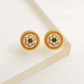 S925 Vintage geometric round pearl stud earrings