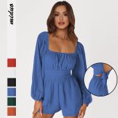 Maining Women's Shorts Romper 2023 New Women's Pants Solid Color Loose Casual Long Sleeve Jumpsuit For Women