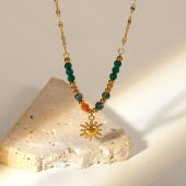 Vintage natural stone Sun pendant necklace