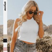 GMD 2023 fashion summer women's clothing rib knitted sexy hot girl vest navel cropped short T-shirt