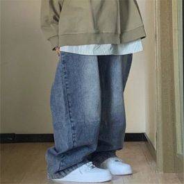 Washed Big Pocket Patchwork Loose Boyfriend Jeans