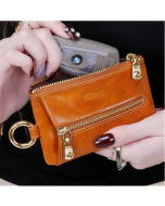 Genuine Leather Zipper Multifunction Coin Purse Car Keychain Key Holder For Women