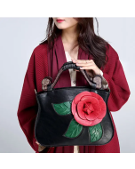 Brenice Vintage PU Leather Rose Decorative Handbag Crossbody Bag For Women