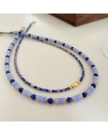 Vintage lapis lazuli colored beaded necklace women fashion collarbone chain