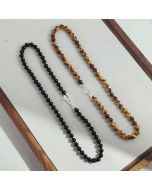 Black agate beaded tiger's eye stone vintage choker collarbone chain