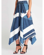 UR Fashion Knot Waist Irregular Hem Patchwork Denim Skirt