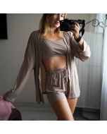 Summer pit strip pajamas wrapped chest three-piece shorts ice silk comfortable nightgown ladies home clothes
