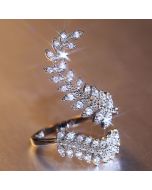 Hot sale new ring ladies zircon ring silver plated creative plant leaf long band jewelry