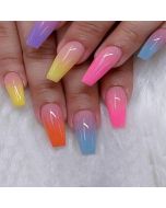 Get Glamorous with 24pcs Extra Long Coffin Iridescent Gradient Fake Nail & 1pc Nail File & 1sheet Tape