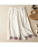 Cotton and linen embroidered hanging wide-legged pants